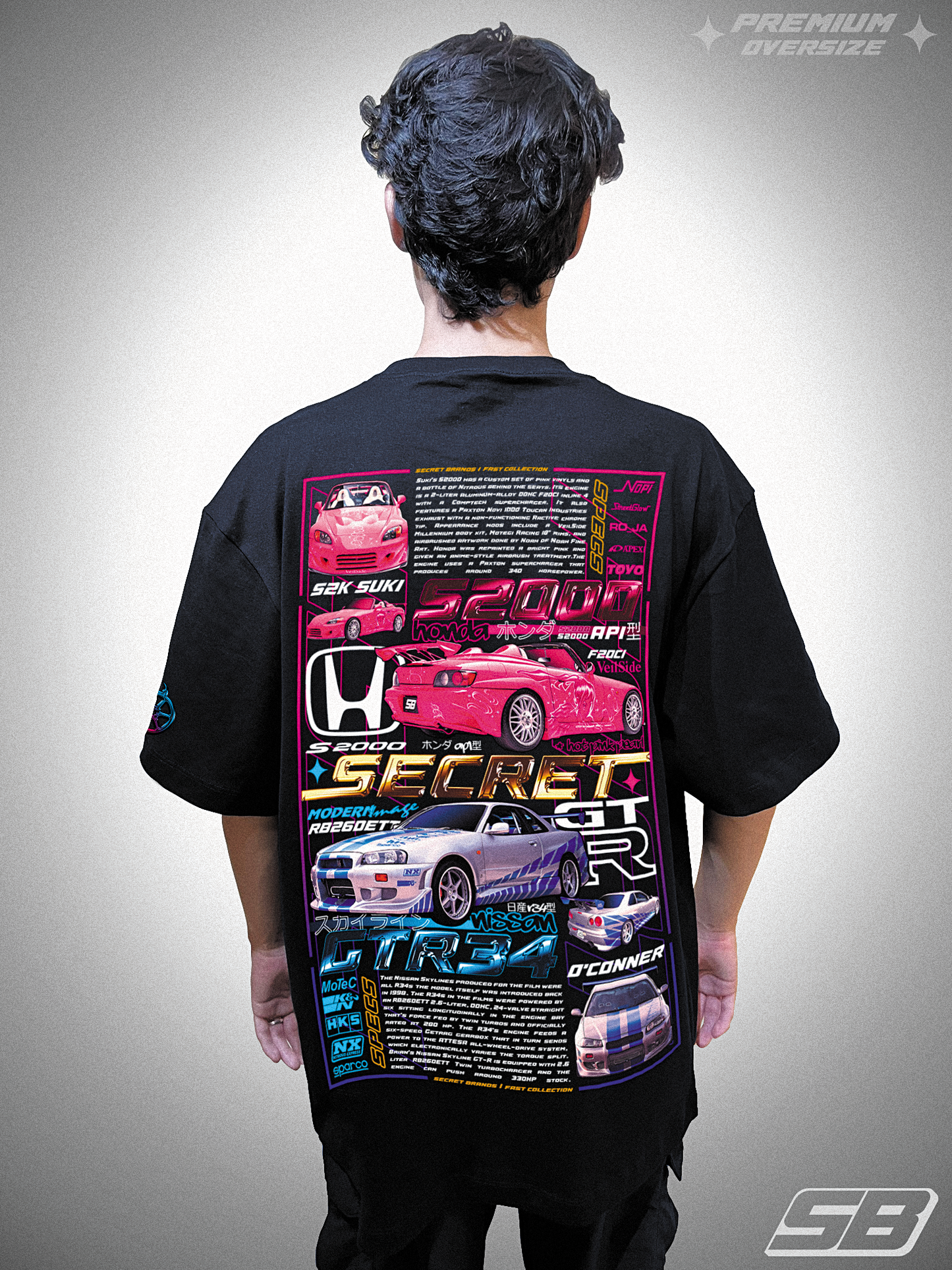 PLAYERA PREMIUM OVERSIZE NISSAN SKYLINE GTR34 & HONDA S2000 - S2K SUKI x R34 BRIAN O'CONNER - FAST & FURIOUS - RÁPIDO Y FURIOSO - AUTOS JDM