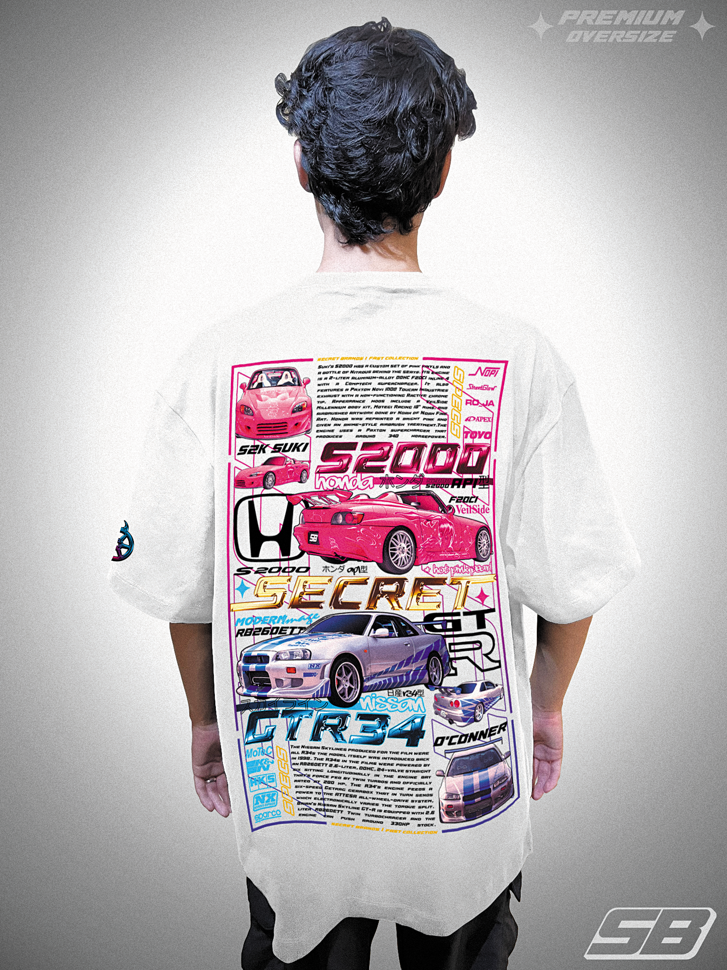 PLAYERA PREMIUM OVERSIZE NISSAN SKYLINE GTR34 & HONDA S2000 - S2K SUKI x R34 BRIAN O'CONNER - FAST & FURIOUS - RÁPIDO Y FURIOSO - AUTOS JDM
