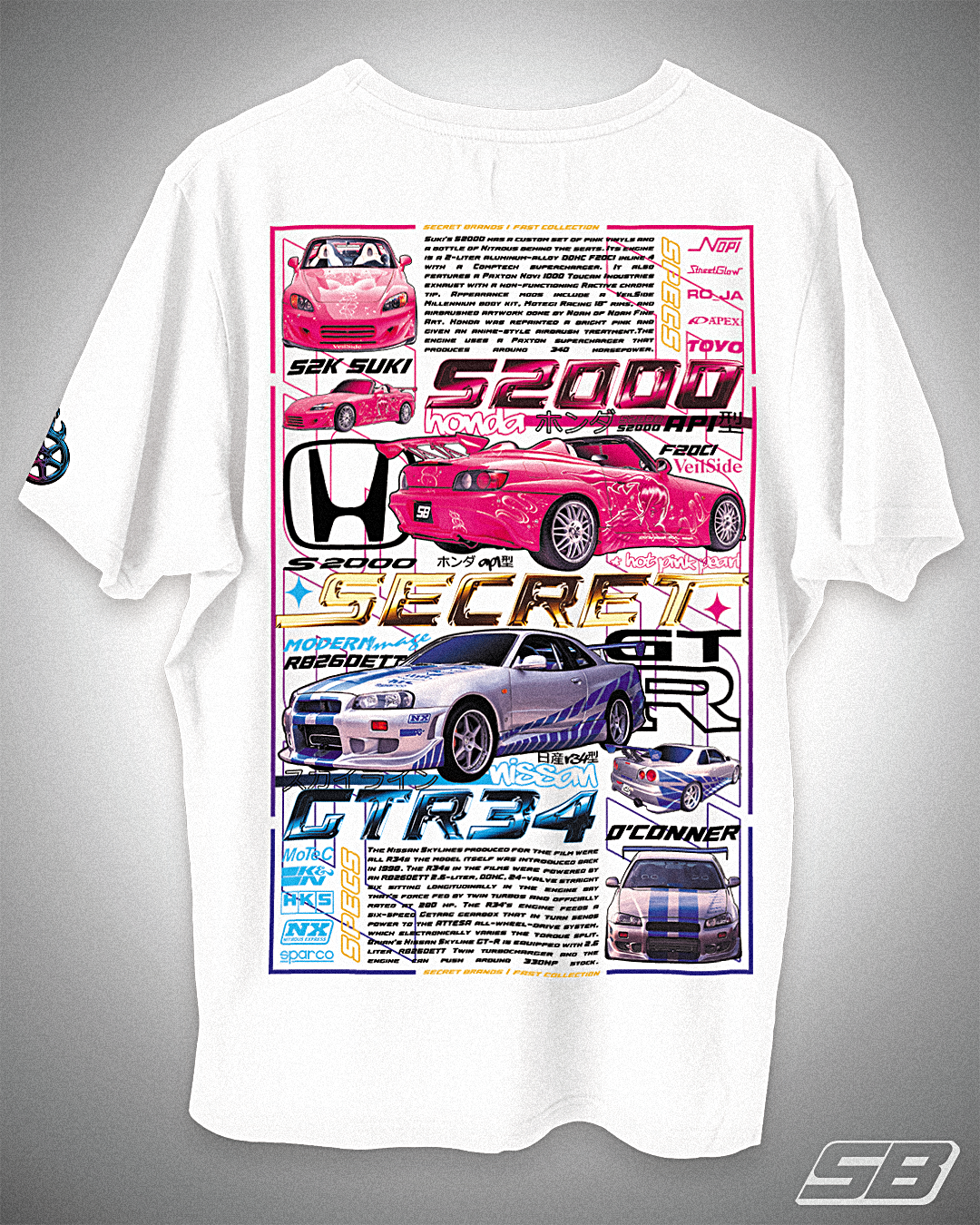 PLAYERA NISSAN SKYLINE GTR34 & HONDA S2000 - S2K SUKI x R34 BRIAN O'CONNER - FAST & FURIOUS - RÁPIDO Y FURIOSO - AUTOS JDM