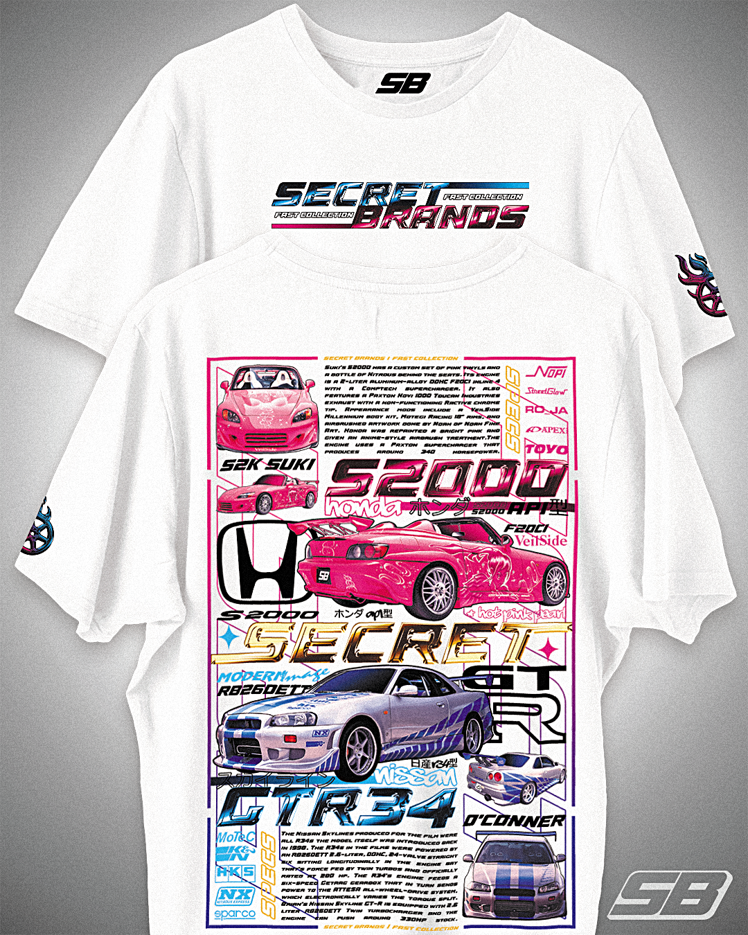 PLAYERA NISSAN SKYLINE GTR34 & HONDA S2000 - S2K SUKI x R34 BRIAN O'CONNER - FAST & FURIOUS - RÁPIDO Y FURIOSO - AUTOS JDM