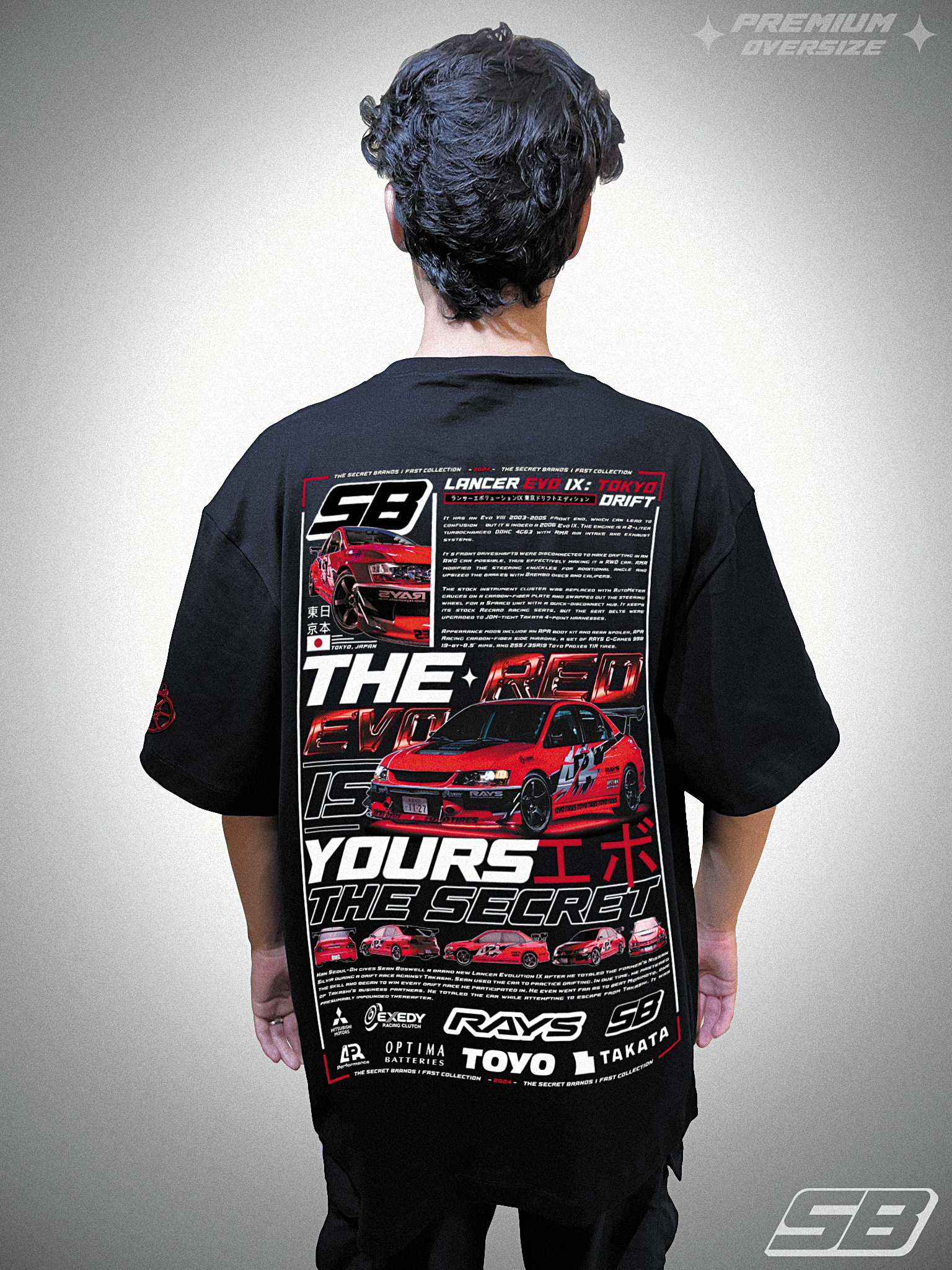 PLAYERA PREMIUM OVERSIZE LANCER EVOLUTION IX - THE RED EVO IS YOURS - FAST & FURIOUS - RÁPIDO Y FURIOSO - TOKYO DRIFT - AUTOS JDM
