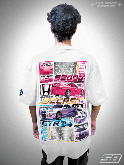 PLAYERA PREMIUM OVERSIZE NISSAN SKYLINE GTR34 & HONDA S2000 - S2K SUKI x R34 BRIAN O'CONNER - FAST & FURIOUS - RÁPIDO Y FURIOSO - AUTOS JDM